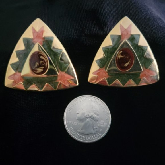 Vintage Triangle Shaped Southwest Motif Pierced Earrings - Picture 5 of 5